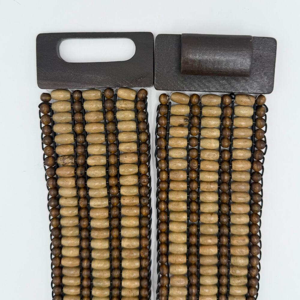 Vintage Stretch Beaded Belt w/ Wood Buckle – 2.5" Wide Boho Y2K Festival - Picture 5 of 9